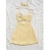imageMakeMeChic Womens Textured Halter Dress Metal Starfish Backless Cut Out Summer Mini DressesYellow B