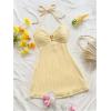 imageMakeMeChic Womens Textured Halter Dress Metal Starfish Backless Cut Out Summer Mini DressesYellow B