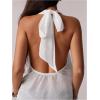 imageMakeMeChic Womens Tie Back Halter Tops Swiss Dots Knot Backless Sleeveless TankWhite