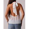 imageMakeMeChic Womens Tie Back Halter Tops Swiss Dots Knot Backless Sleeveless TankWhite