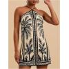 imageMakeMeChic Womens Tropical Print Halter Dress Tie Backless Spaghetti Strap Boho Short DressesApricot