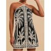 imageMakeMeChic Womens Tropical Print Halter Dress Tie Backless Spaghetti Strap Boho Short DressesBlack