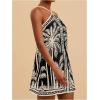 imageMakeMeChic Womens Tropical Print Halter Dress Tie Backless Spaghetti Strap Boho Short DressesBlack
