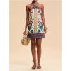 imageMakeMeChic Womens Tropical Print Halter Dress Tie Backless Spaghetti Strap Boho Short DressesMulticolor