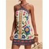imageMakeMeChic Womens Tropical Print Halter Dress Tie Backless Spaghetti Strap Boho Short DressesMulticolor