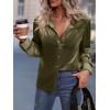 imageMakeMeChic Womens Velvet Button Down Blouse Long Sleeve Button Up ShirtArmy Green