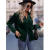 imageMakeMeChic Womens Velvet Button Down Blouse Long Sleeve Button Up ShirtDark Green