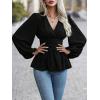 imageMakeMeChic Womens Wrap Blouse V Neck Long Sleeve Ruffle Blouses Work Going Out TopsBlack