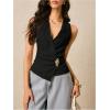 imageMakeMeChic Womens Wrap V Neck Blouse Sleeveless Vest Tops Tie Back Old Money Elegant Office ShirtBlack