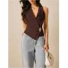 imageMakeMeChic Womens Wrap V Neck Blouse Sleeveless Vest Tops Tie Back Old Money Elegant Office ShirtCoffee Brown