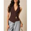 imageMakeMeChic Womens Wrap V Neck Blouse Sleeveless Vest Tops Tie Back Old Money Elegant Office ShirtCoffee Brown