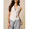 imageMakeMeChic Womens Wrap V Neck Blouse Sleeveless Vest Tops Tie Back Old Money Elegant Office ShirtWhite