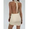 imageMakeMeChic Womens Y2K Deep V Neck Mini Dress Halter Open Back Summer Party Bodycon DressesApricot