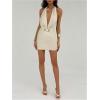 imageMakeMeChic Womens Y2K Deep V Neck Mini Dress Halter Open Back Summer Party Bodycon DressesApricot