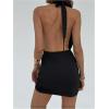 imageMakeMeChic Womens Y2K Deep V Neck Mini Dress Halter Open Back Summer Party Bodycon DressesBlack