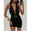 imageMakeMeChic Womens Y2K Deep V Neck Mini Dress Halter Open Back Summer Party Bodycon DressesBlack