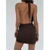 imageMakeMeChic Womens Y2K Deep V Neck Mini Dress Halter Open Back Summer Party Bodycon DressesBrown