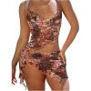 imageMakeMeChic Womens Butterfly Draped Mini Dress Cut Out Ring Linked Lettuce Trim Short DressesMulticolor