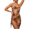 imageMakeMeChic Womens Butterfly Draped Mini Dress Cut Out Ring Linked Lettuce Trim Short DressesYellow