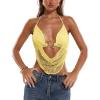 imageMakeMeChic Womens Crochet Halter Top Tie Open Back Metal Ring Draped Front Y2k Sexy Rave Festival Concert TopsYellow