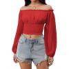 imageMakeMeChic Womens Crop Tops Long Sleeve Off The Shoulder Tops Ruched Boho Party Blouse Going Out TopRed