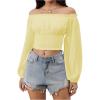 imageMakeMeChic Womens Crop Tops Long Sleeve Off The Shoulder Tops Ruched Boho Party Blouse Going Out TopYellow