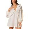 imageMakeMeChic Womens Deep V Neck Lantern Sleeve Dress Backless Summer Smock Mini DressesWhite