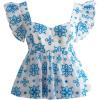 imageMakeMeChic Womens Floral Ruffle Sleeve Babydoll Shirts Sweetheart Neck Blouse Summer TopsBlue a