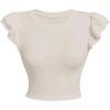 imageMakeMeChic Womens Flutter Sleeve Crew Neck Tee Shirt Rib Knitted Slim Fit Summer Crop TopApricot