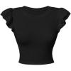 imageMakeMeChic Womens Flutter Sleeve Crew Neck Tee Shirt Rib Knitted Slim Fit Summer Crop TopBlack
