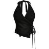 imageMakeMeChic Womens Halter Denim Top Wrap Asymmetrical Backless Fitted Y2K Crop TopsBlack