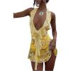 imageMakeMeChic Womens Halter Dresses Ruffle Deep V Neck Backless Bodycon Sexy Mini DressYellow
