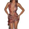 imageMakeMeChic Womens Halter Dresses Tie Dye Deep V Neck Backless Bodycon Sexy Mini DressMulticolored