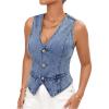 imageMakeMeChic Womens Jean Vest Top Y2k V Neck Sleeveless Denim Top Single Breasted Crop Jacket Cowboy ChicBlue