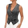 imageMakeMeChic Womens Jean Vest Top Y2k V Neck Sleeveless Denim Top Single Breasted Crop Jacket Cowboy ChicDark Grey