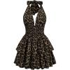 imageMakeMeChic Womens Leopard Print Halter Dress Tie Backless Tiered Ruffle Shirred Y2k Mini DressesBrown