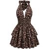 imageMakeMeChic Womens Leopard Print Halter Dress Tie Backless Tiered Ruffle Shirred Y2k Mini DressesMulticolor