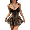 imageMakeMeChic Womens Leopard Print Mini Dress Lace V Neck Tie Front Cheetah Short Dresses Party Club Rave OutfitsKhaki Leopard