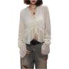 imageMakeMeChic Womens Long Sleeve Ruffle Trim Mesh Blouse Tie V Neck Y2K Crop Fairy TopsApricot