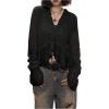imageMakeMeChic Womens Long Sleeve Ruffle Trim Mesh Blouse Tie V Neck Y2K Crop Fairy TopsBlack
