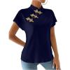 imageMakeMeChic Womens Mock Neck Cheongsam Tops Buckle Short Sleeve Blouse Shirt TopsRoyal Blue