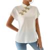 imageMakeMeChic Womens Mock Neck Cheongsam Tops Buckle Short Sleeve Blouse Shirt TopsWhite