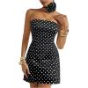 imageMakeMeChic Womens Polka Dots Strapless Tube Prom Dress Backless Dresses with 3D Flower Choker NecklaceBlack