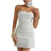 imageMakeMeChic Womens Polka Dots Strapless Tube Prom Dress Backless Dresses with 3D Flower Choker NecklaceWhite