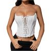 imageMakeMeChic Womens Renaissance Corset Tops Shapewear Bustier Lace Up Floral Embroidery Y2K Strapless Overbust TopWhite