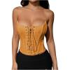 imageMakeMeChic Womens Renaissance Corset Tops Shapewear Bustier Lace Up Floral Embroidery Y2K Strapless Overbust TopYellow