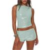 imageMakeMeChic Womens Sequin Sparkly Tank Crew Neck Sleeveless Party Crop Tops ClubwearMint Green