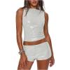 imageMakeMeChic Womens Sequin Sparkly Tank Crew Neck Sleeveless Party Crop Tops ClubwearWhite B