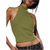 imageMakeMeChic Womens Sleeveless Mock Neck Sweater Tops Open Back Knit Crop Halter TopArmy Green