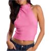imageMakeMeChic Womens Sleeveless Mock Neck Sweater Tops Open Back Knit Crop Halter TopPink